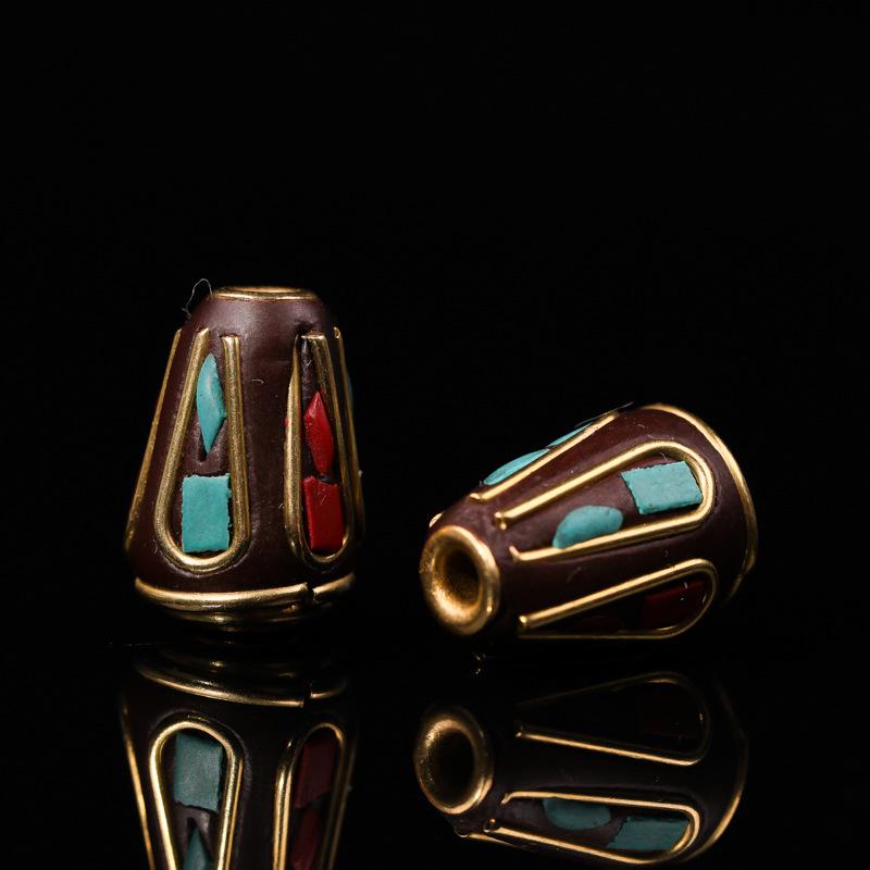 Nepal Six-Syllable Mantra Brass-Inlaid Spacer Beads for DIY Buddhist Rosary