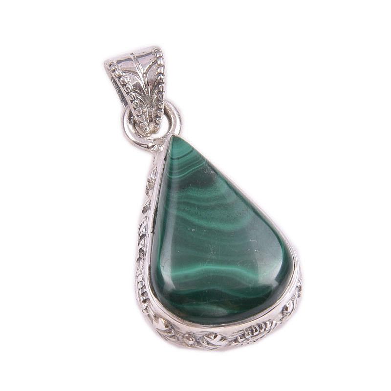 Natural Malachite Gemstone Handmade 925 Solid Sterling Silver Pendant 1.5'' W7i88
