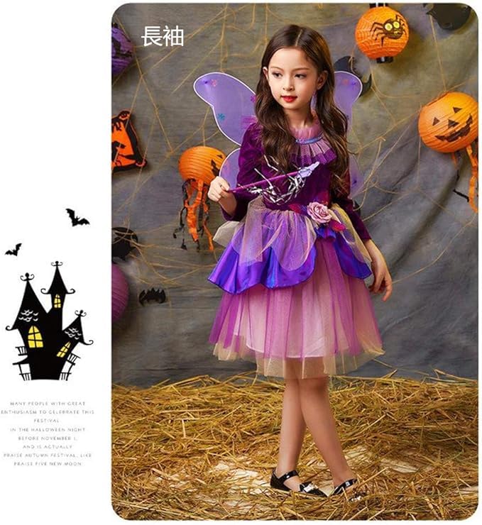 Formemory Fairy Costume, Princess, Halloween Witch Cosplay, Flower Fairy Costume, Kids' Girls' Halloween Cosplay Dress, Magic Wand Wing Costume,