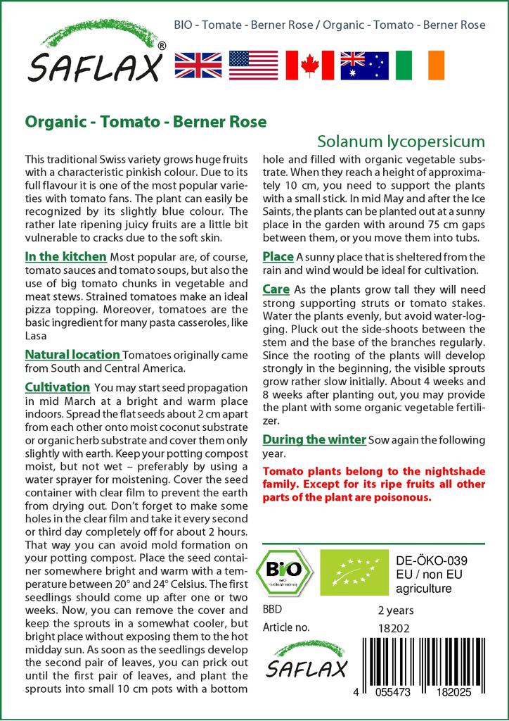 SAFLAX Garden in the Bag - Органический - Помидор - Роза Бернера - 10 семян - С субстратом в подходящем пакете - Solanum lycopersicum