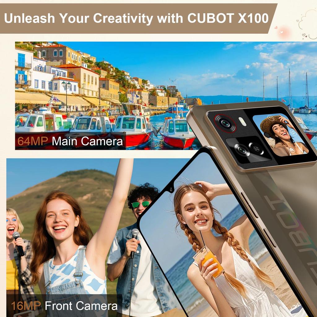 Смартфон CUBOT X100 5G Android 15, 6.88'' HD+ 120Hz, 16GB+256GB, MTK 7025, 64MP+16MP, 5100mAh/33W, 1.72" Задний дисплей, 5G Dual SIM/NFC/Двойные динамики