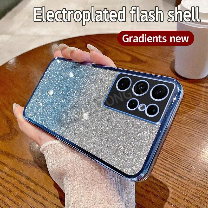 Чехол для Samsung Galaxy S22 Ultra, гальванический мягкий блестящий чехол из ТПУ, чехол для телефона Samsung Galaxy S22 Ultra, для девочек и женщин