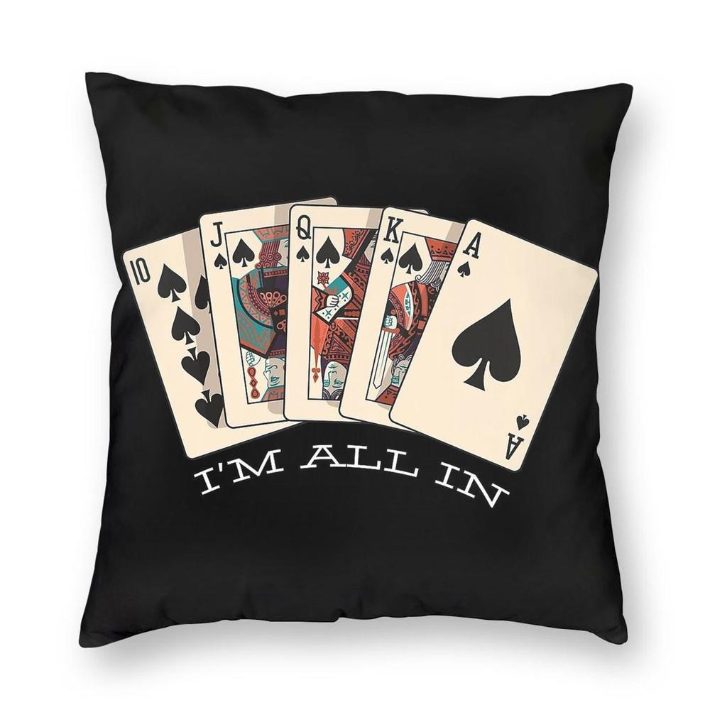All In Royal Flush Poker Pillowcase Polyester Linen Velvet Creative Zip Decorative Throw Pillow Case Sofa Cushion Case