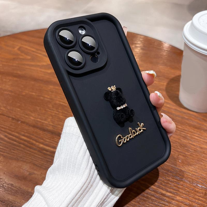 3D Letter Crown Bear Silicone Soft Phone Case For iPhone 15 16 Pro Max 14 13 12 11 XS XR 7 8 Plus Shockproof Candy Matte Cover