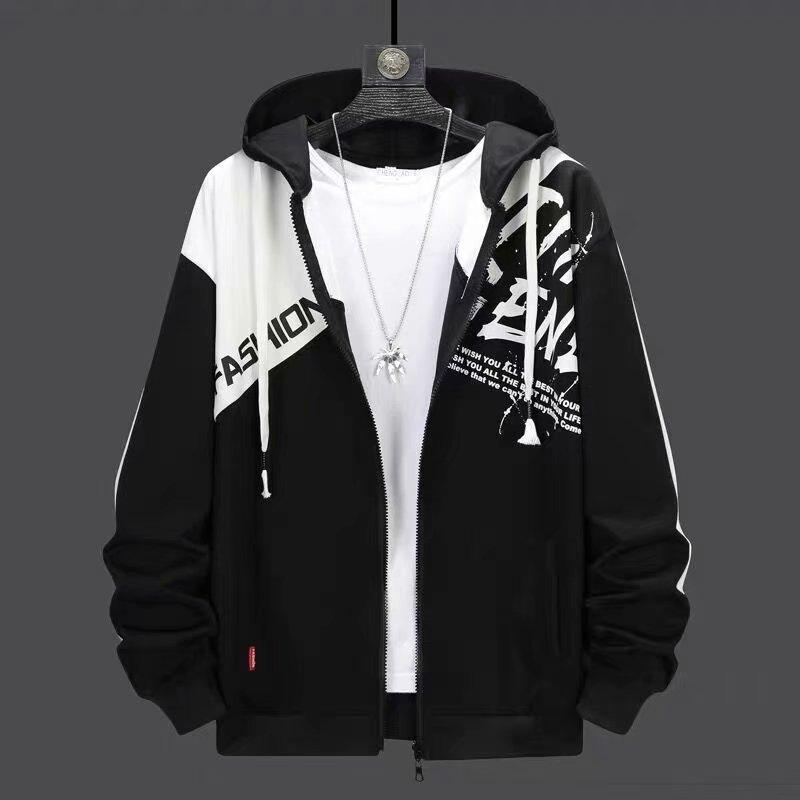 Осенняя мужская мода, напечатанная куртка с капюшоном и повседневные брюки, комплект из двух предметов