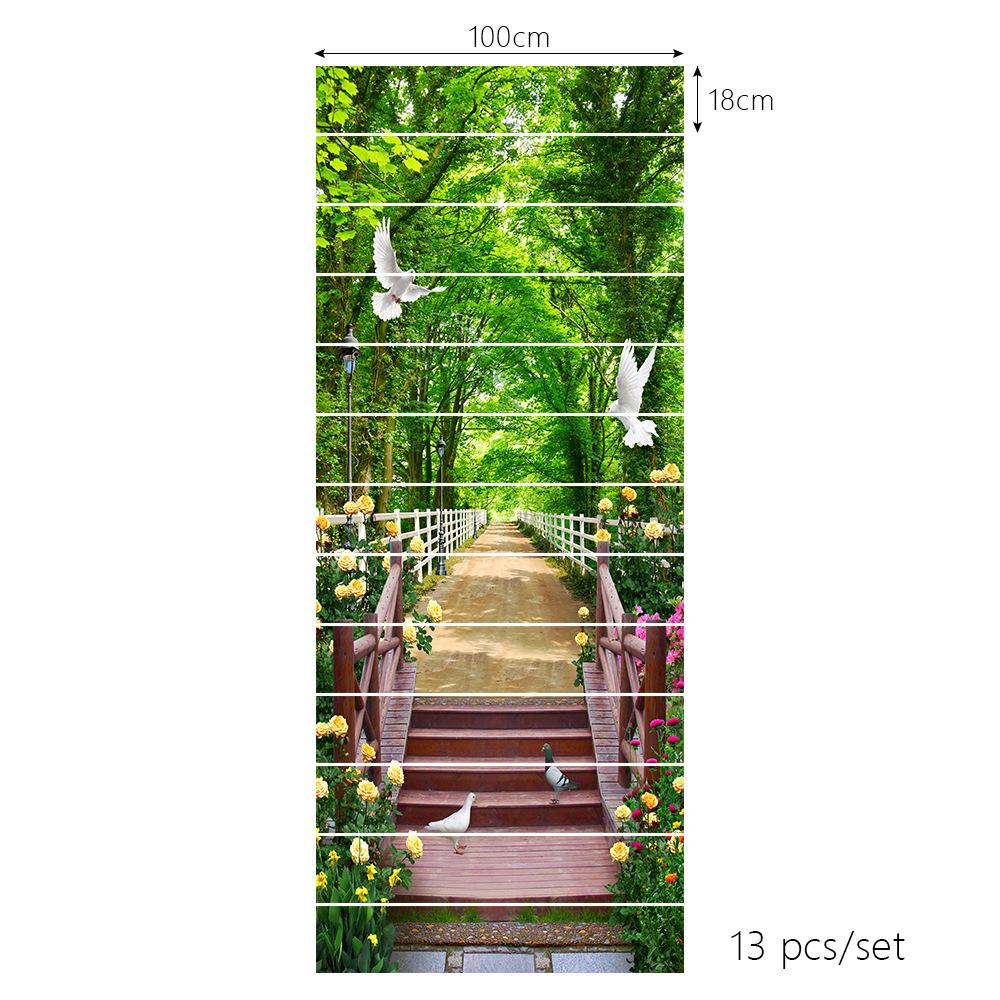 Горный водопад Лебедь Пейзаж Наклейка на стену Комната Лестница Украшение Шаг Напольный художественный постер Самоклеящийся водонепроницаемый настенный постер