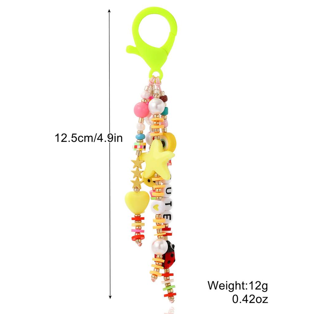 Colorful Bead Keychain Charm for Kids and Students School Bag Pendant Smiling Face and LOVE Letter Beaded Keychain
