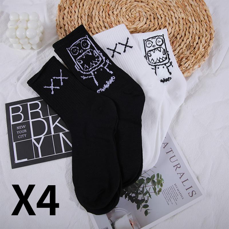 CHRLEISURE 4 пары/набор Носки с длинным паголенком Мужские черно-белые носки Тренд Мультяшные носки с длинным паголенком Удобные Дышащие Парные носки