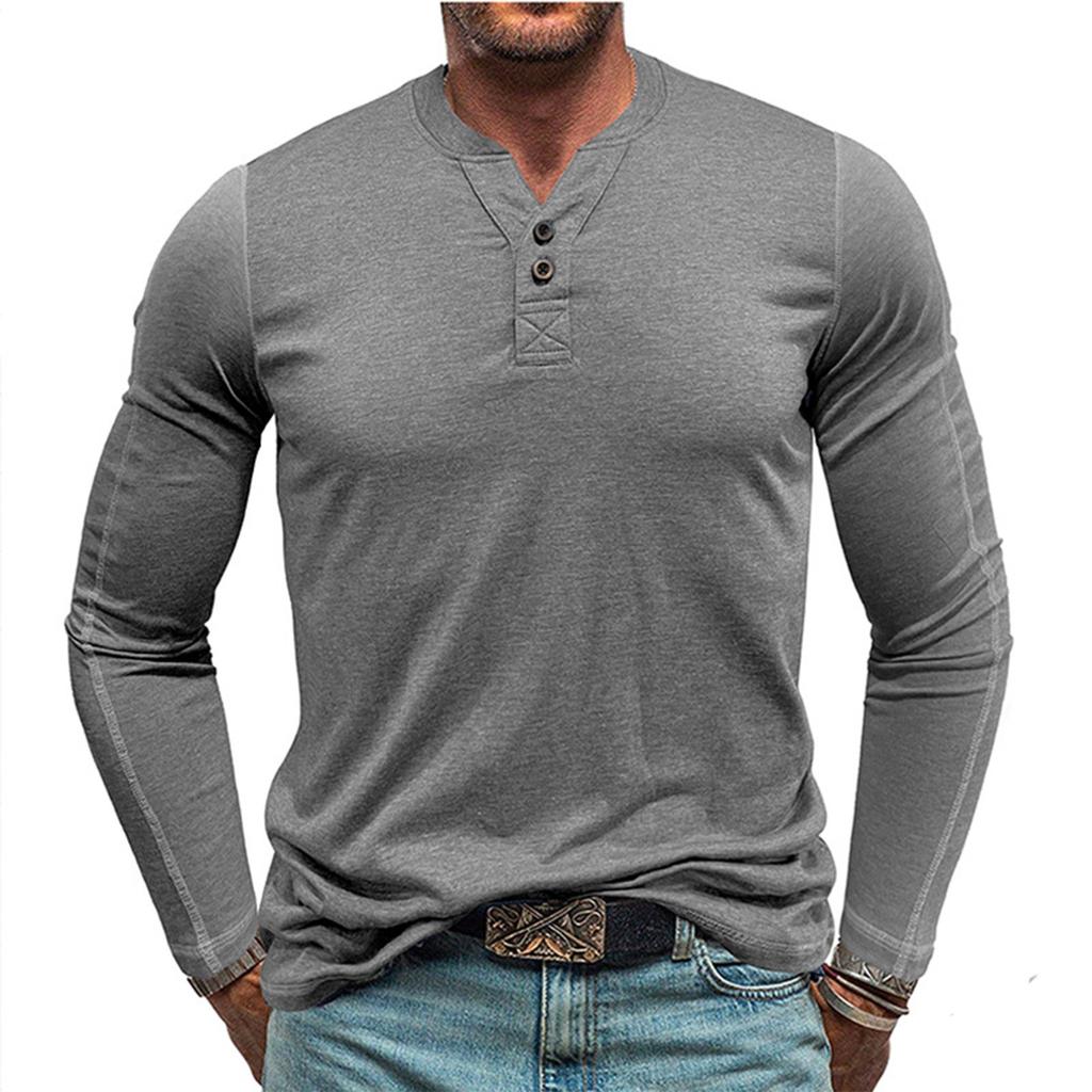 Men's Round Neck Long Sleeved Button Down Shirt Base Men's T-shirt