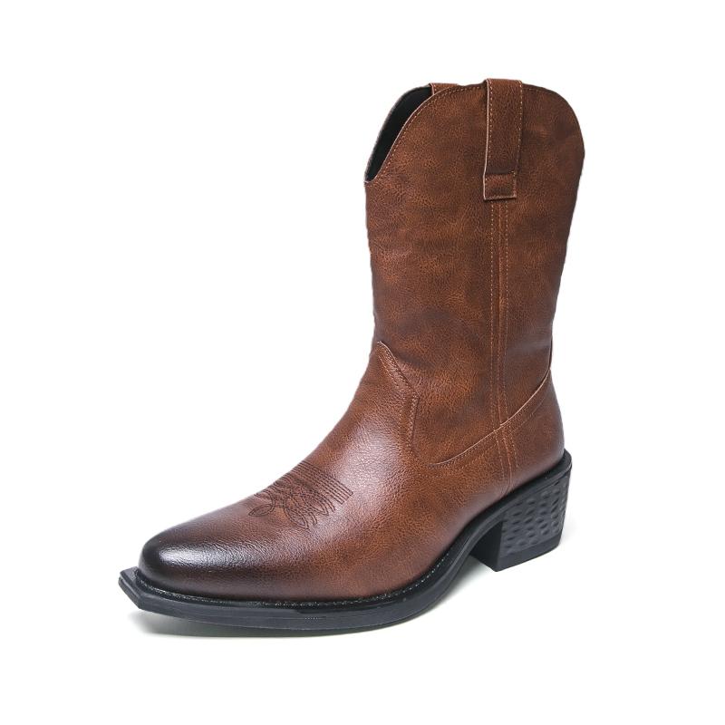 Men's Handmade Cowboy Boots for Men Genuine Leather Retro Western Boots with Pointed Toe for Riding, Horseback, Country Style