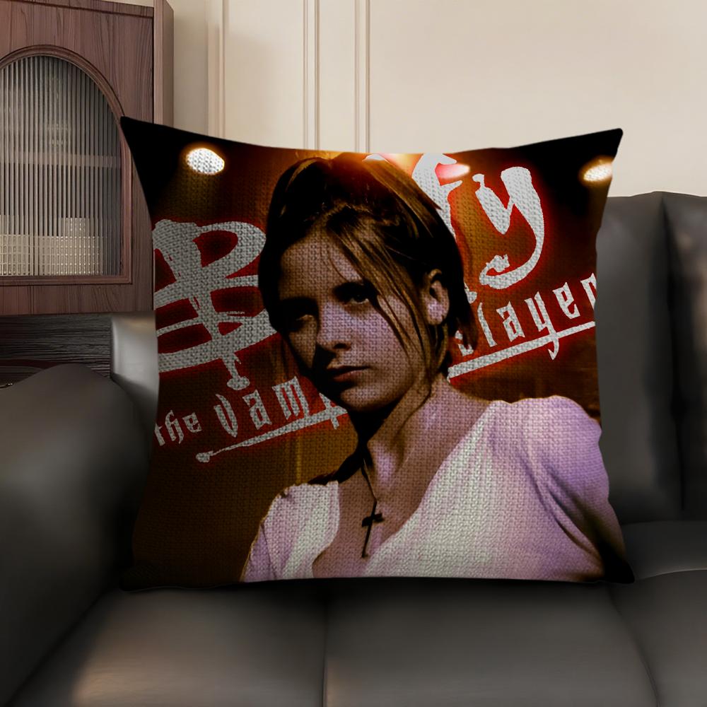 BBuffy Vampire Slayer  Cushion Cover Natural Linen Organic Fabric DoubleSided Printing Sofa Home Decor Gift Pillow Case
