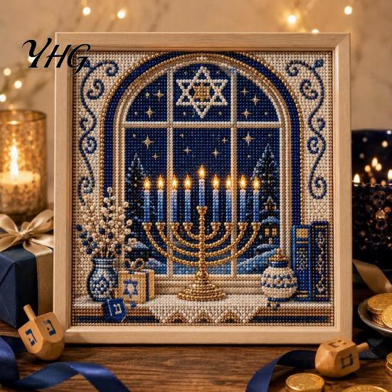 Home Decor Making Kit DIY Hanukkah Pearl Art Kit, 3D Mosaic Bead Craft Set, Creative Traditional Ritual Activity for Holiday Mindful
