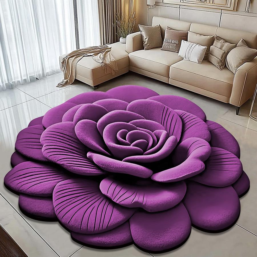 3D Visual Effect Peony Flower Floor Mat Home Living Room Carpet Dirt Resistant Easy To Maintain Absorbent Anti Slip Mat