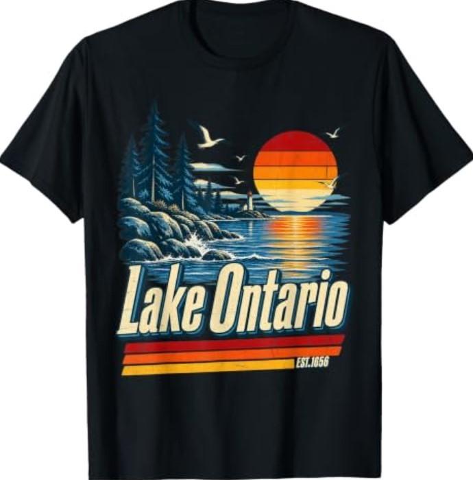 Retro Sunset Lake Ontario EST 1656 Vintage T-Shirt