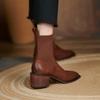 Женские ботильоны из коровьей кожи, вязаные ботинки с верхом, винтажные короткие сапоги на толстом каблуке