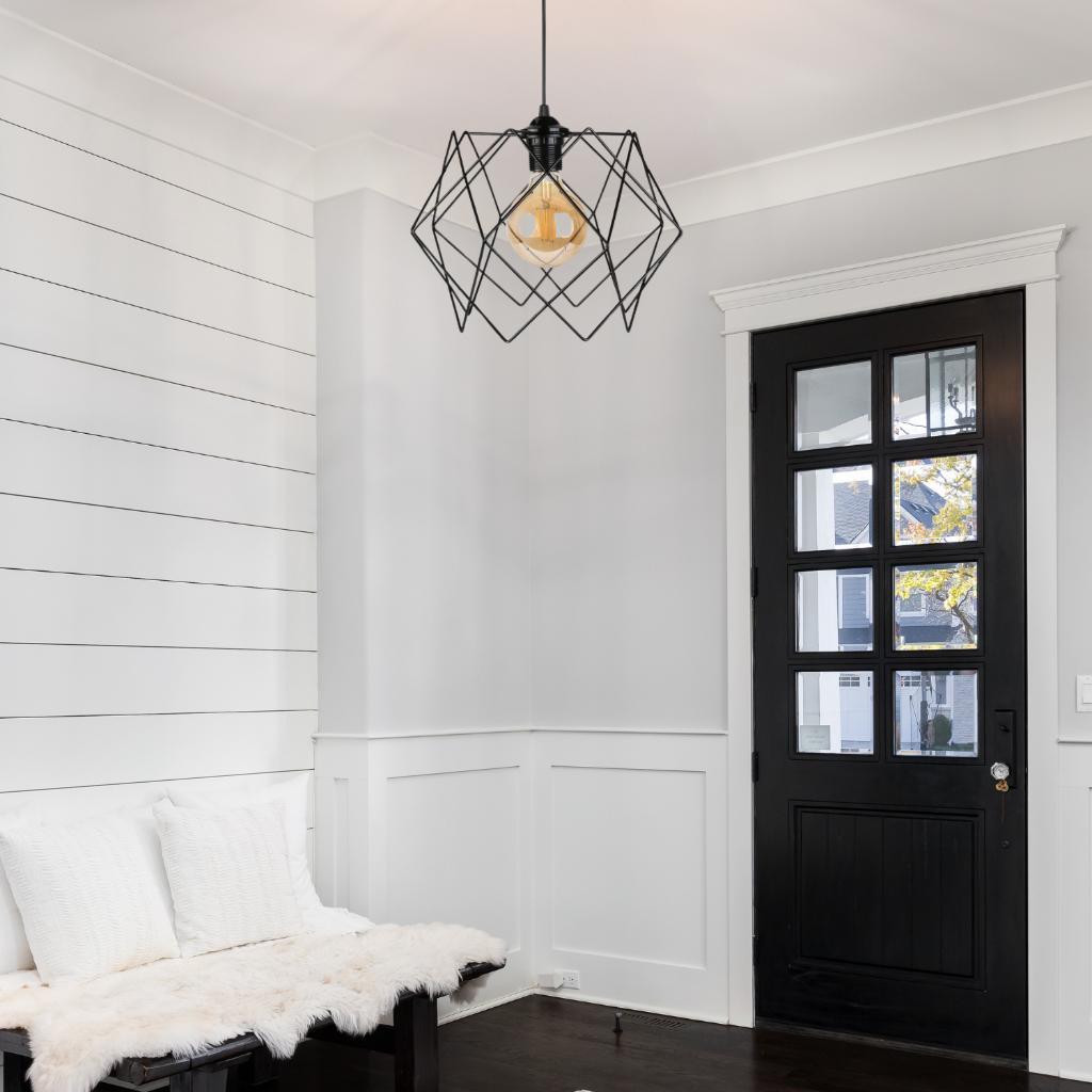 Silvano Otantik Avize Siyah Çokgen Metal Hol Antre Avize Çocuk Odası Sarkıt