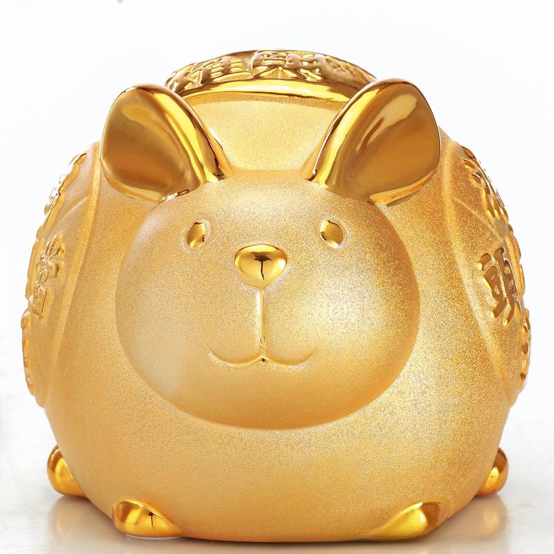 Керамическая копилка с золотым кроликом на удачу - креативный подарок и украшение для дома