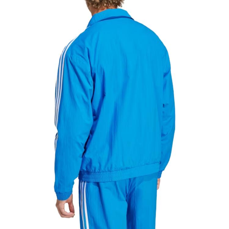 adidas Оригинальная полосатая куртка с воротником-стойкой на молнии и длинными рукавами, мужская куртка, синяя IT2496