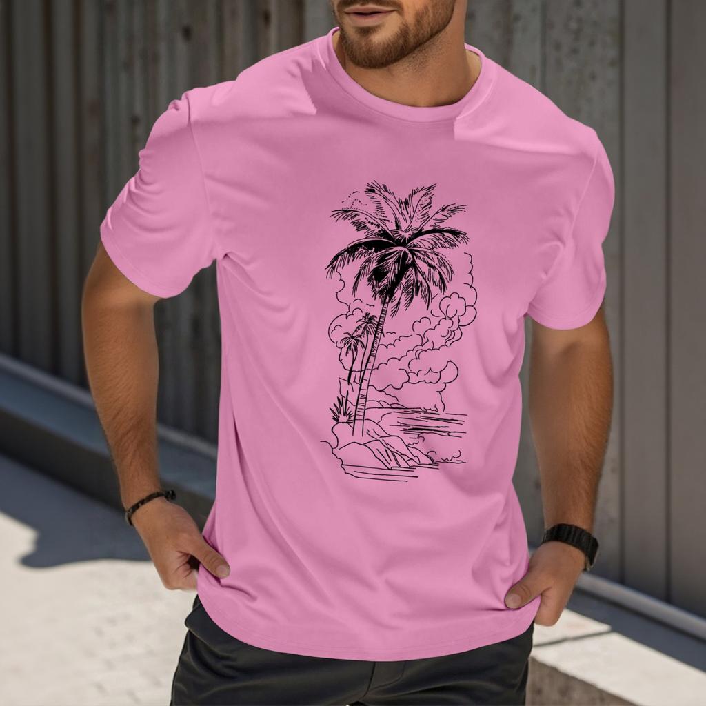 Men's Fashion Printed Round Neck Straight Shoulder Short Sleeve T-Shirt Top