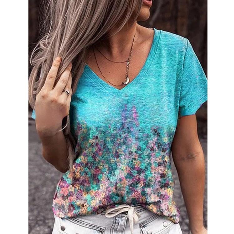 Женские топы с круглым вырезом и абстрактным ретро-принтом, уличная многоцветная свободная футболка с короткими рукавами