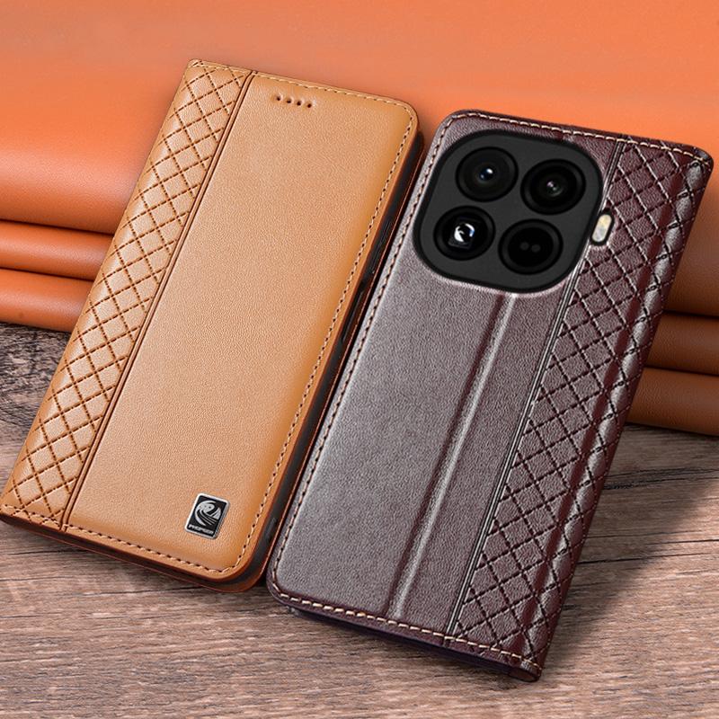Flip Case for XIAOMI 15T Pro 15TPro 5G Genuine Leather Magnetic Book Cover Luxury Cowhide Grid Pattern Card Pocket Wallet Cases