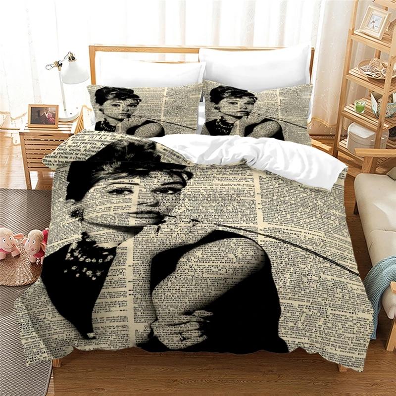 Audrey Hepburn 3D Duvet Cover Set with Pillowcase Printed Bedding Set Single Double Twin Full Queen King Size for Bedroom Decor
