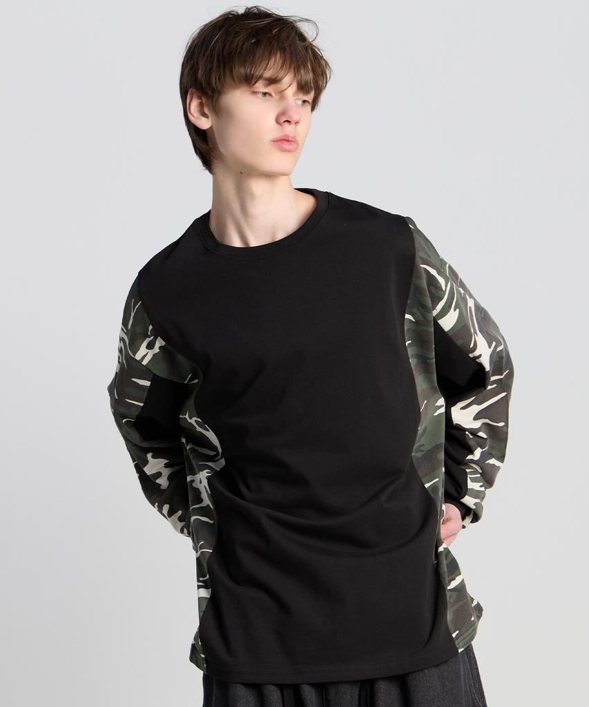 TENER Camo Color Block Long Sleeve Black