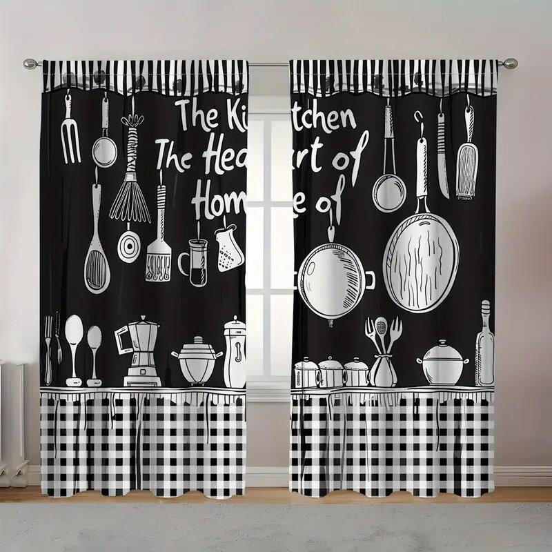 Модные черно-белые кухонные шторы с принтом, украшение окна, украшение дома, украшение комнаты