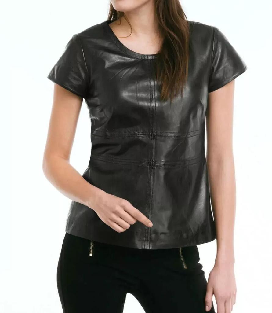 Lambskin Women's Top Black Party Wear Handmade Leather Stylish Casual