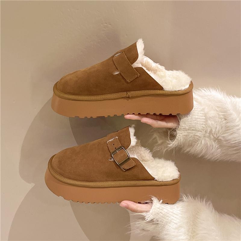 Fashion Aphixta 4.5cm Platform Buckle Dec Women Warm Slipper Furry Indoor Women Mule Shoes Winter Slides Chaussures Femme Zapatos Mujer