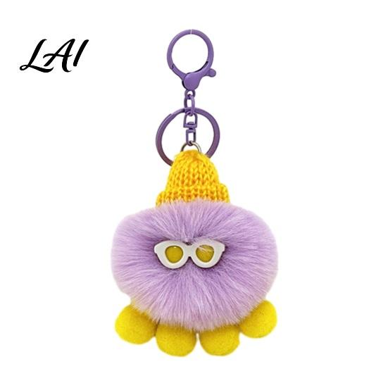 Octopus Bag Charm Plush Keychain Fuzzy Charm Hanging Animal Stuffed Sea Key Ring Knit Hat with Keyring for Backpacks and Handbags Keychain