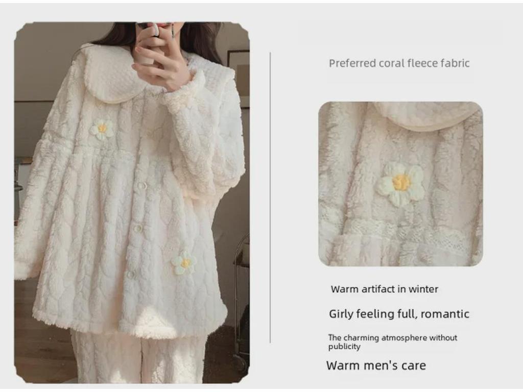 Женская пижама из кораллового флиса - плотный бархат, стиль принцессы, на осень и зиму