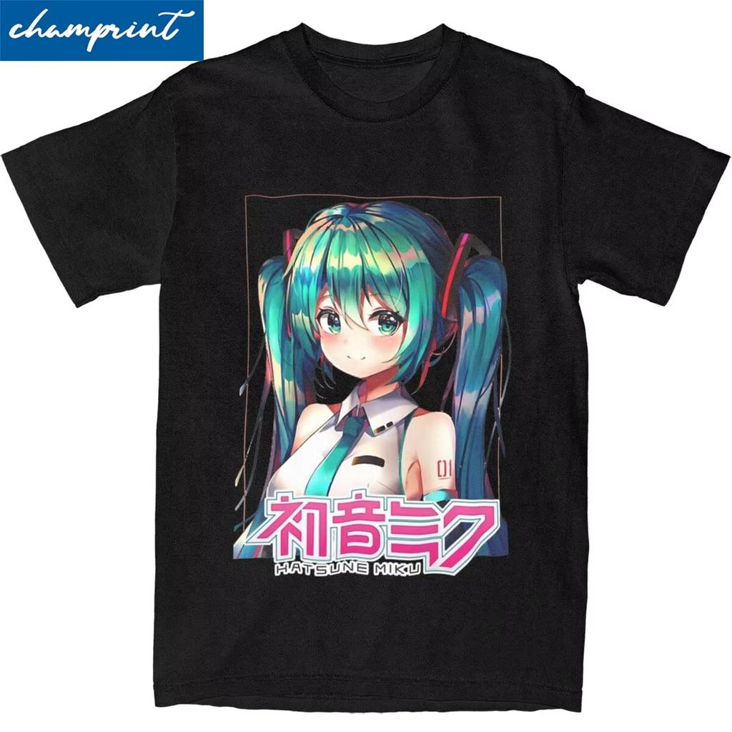 Мультяшная футболка Hatsune Miku для мужчин и женщин Хлопок Стиль одежды Винтажная футболка с коротким рукавом и круглым вырезом Идея для подарка Топы