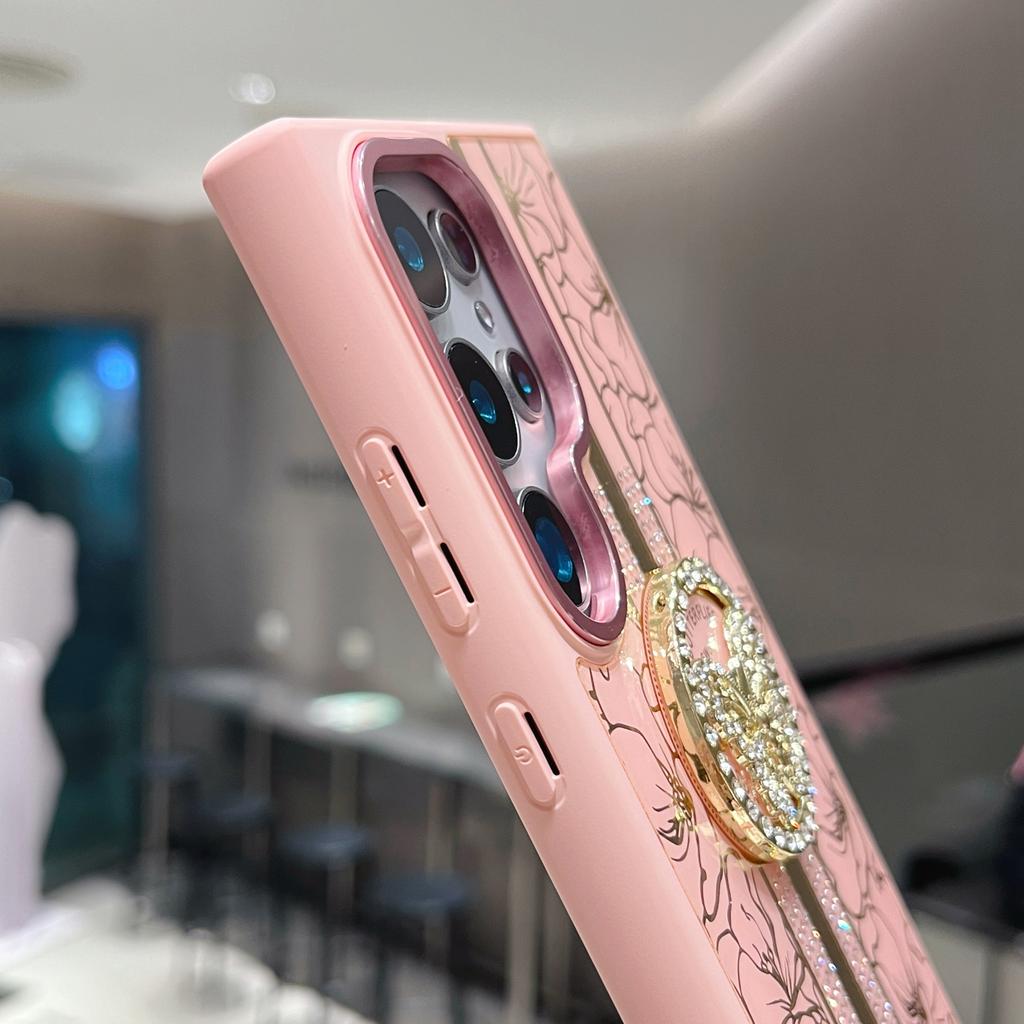 For Samsung Galaxy S25 Ultra Case Flower Pattern TPU+PC Phone Back Cover with Butterfly Kickstand