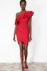 Women's Fashion New Dress Red Single Sleeve Ruffle Elegant Evening Dress
