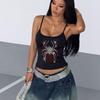 Rhinestone Spider Web Cami Tank Top for Women Y2K Gothic Sleeveless Crop Top Slim Fit Streetwear Party