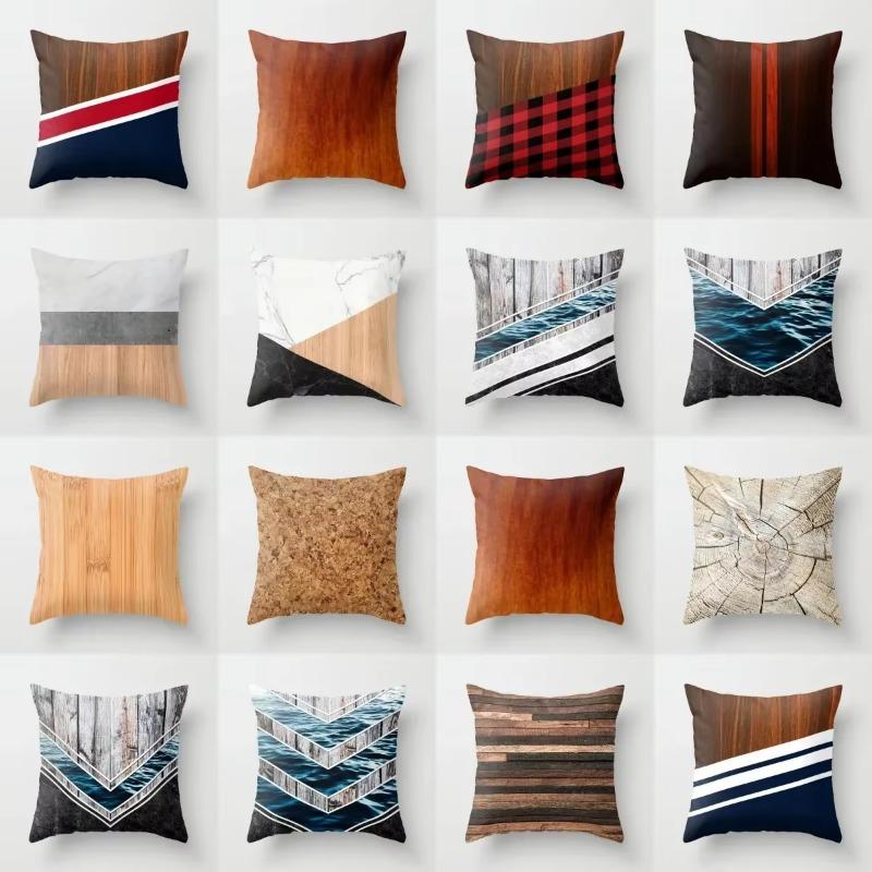 45x45cm Creative Wood Texture Marble Pillowcases Fashion Geometric Cushions Case Farmhouse Home Decor Sofa Couch Throw Pillows