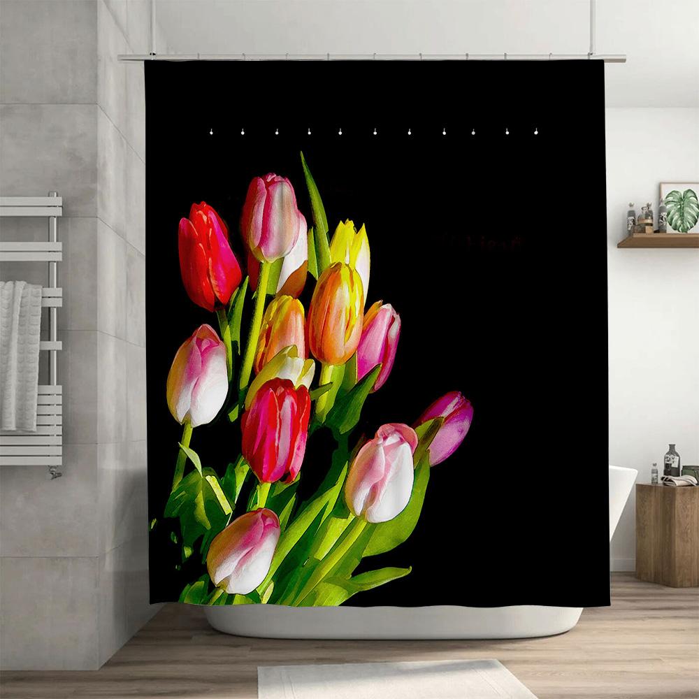 Modern Floral Print Shower Curtain Set Bathroom Decor with Vivid Colors for Kitchen 3D Printed Water-Saving Bath Curtains Size:1