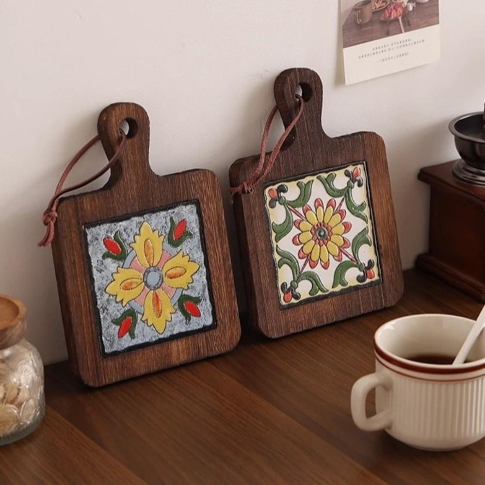 Retro Wood Coaster Heat Resistant Wooden Placemat Pots and Pans Table Protector Dining Table