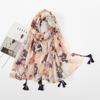 Fresh and Elegant Red Petal Mixed Printed Tassel Scarf for Women  Cotton and Linen Scarf for Travel Decorative Shawl
