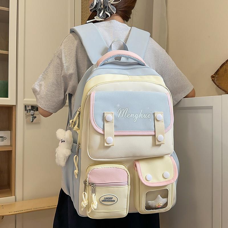 Рюкзак для ученика средней школы, женский рюкзак для компьютера с цветными блоками, большой вместимости, для книг