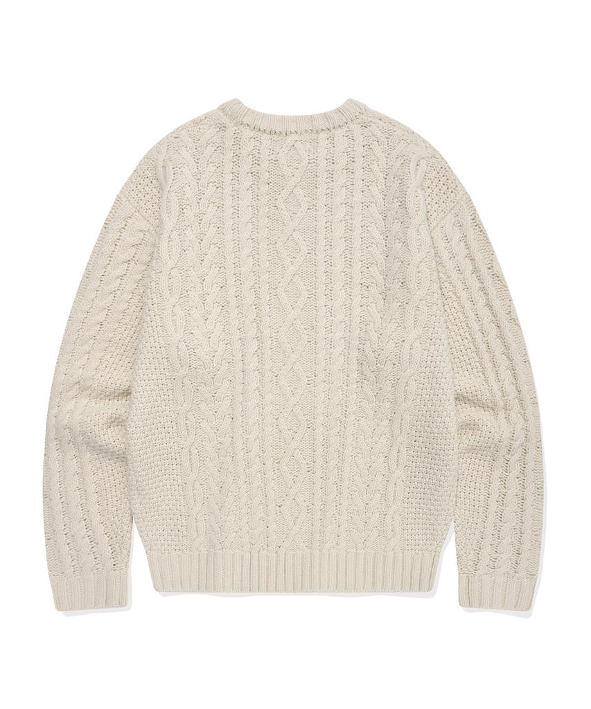 COVERNAT Mixed Texture Fisherman Crew Neck Knit Ivory