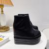 2024 Осенние женские ботильоны черного цвета 14 см на ультра-высоком каблуке с застежкой-молнией на платформе, сексуальные внутренние высокие танкетки белого и черного цвета, короткие ботильоны
