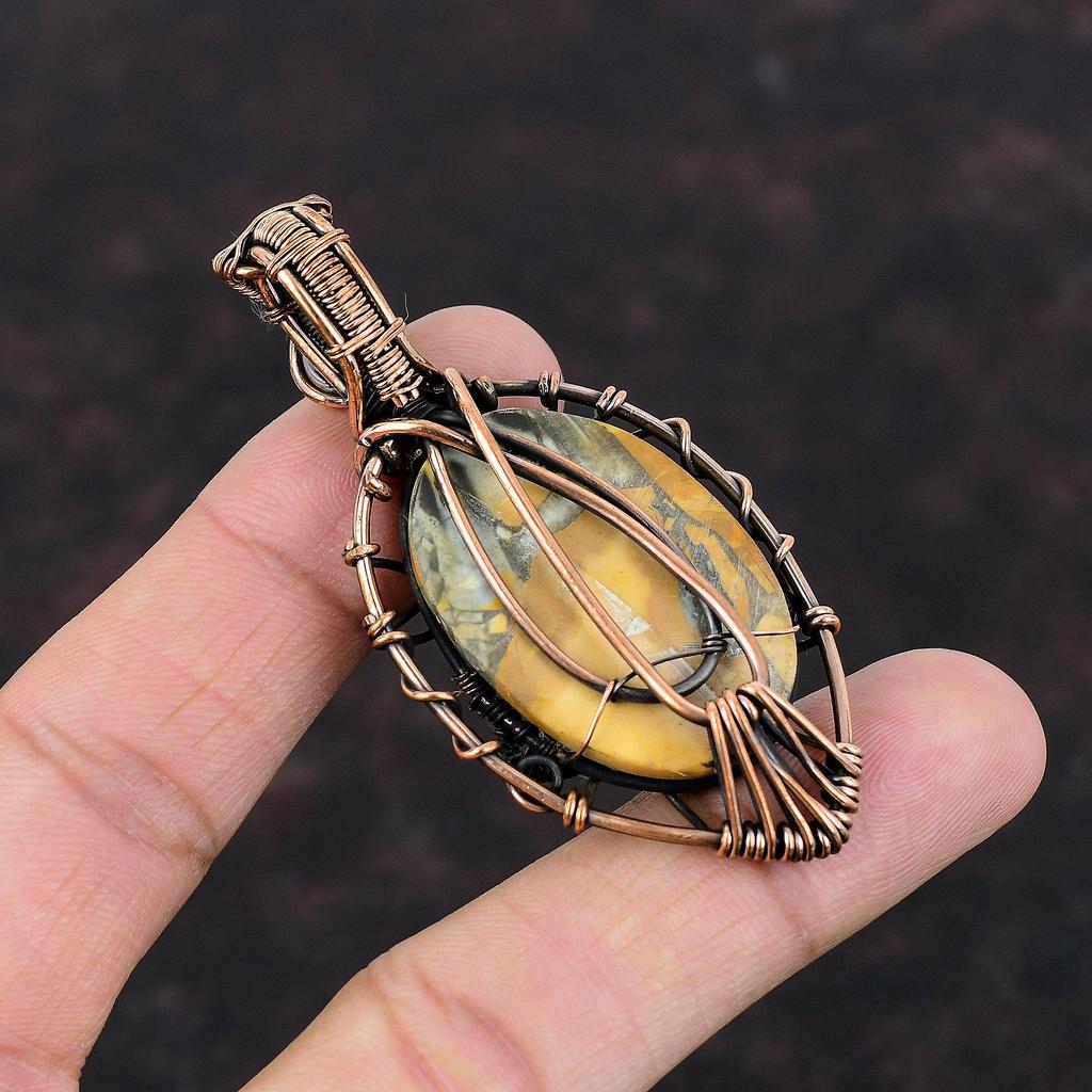Подвеска из яшмы "Сглаз Малигано" Медная проволока Подвеска из драгоценного камня Ювелирные изделия ручной работы Подвеска из радужного лунного камня Медные украшения Подарок для него