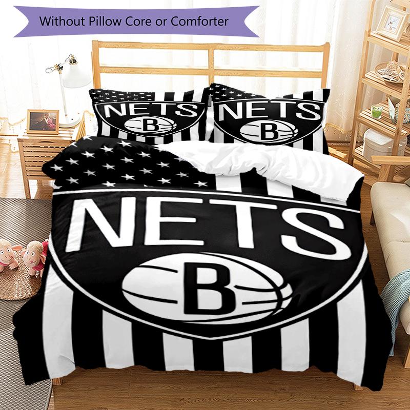 3pcs Brooklyn Nets Bedding Set Duvet Cover Closure Includes 1 Duvet Cover & 2 Pillowcases, Soft and Comfortable for All Seasons.