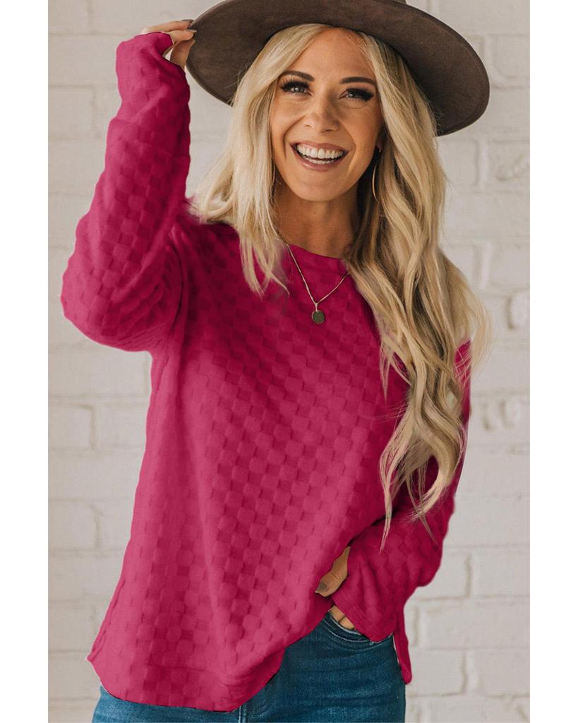 Azura Exchange Rose Red Solid Textured Thumbhole Sleeve Top