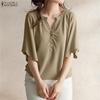ZANZEA Women Casual Round Neck Solid Color Loose Half Sleeve Blouse
