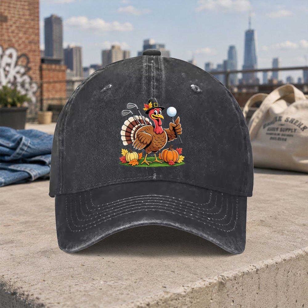 Thanksgiving Turkey Golf Vintage Washed Baseball Cap Unisex Dad Hat Casual Holiday Gift