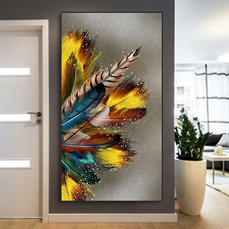 Современный Beautigul золотые темно-зеленые перья Роскошное Искусство Холст Картина Плакат и принт Гостиная Коридор Украшение Картина