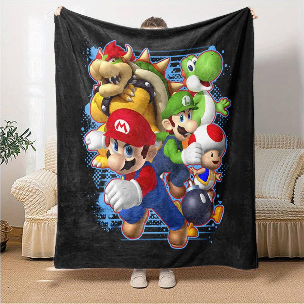 Super Mario Bros Adventure Flannel Blanket Super Soft Warm Cozy Blanket For Sofa Bed Office Travel Allseason Home Decor Gift